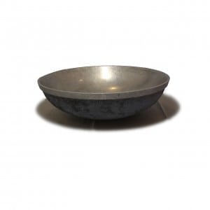 Pewter bowl inside, black on the outside